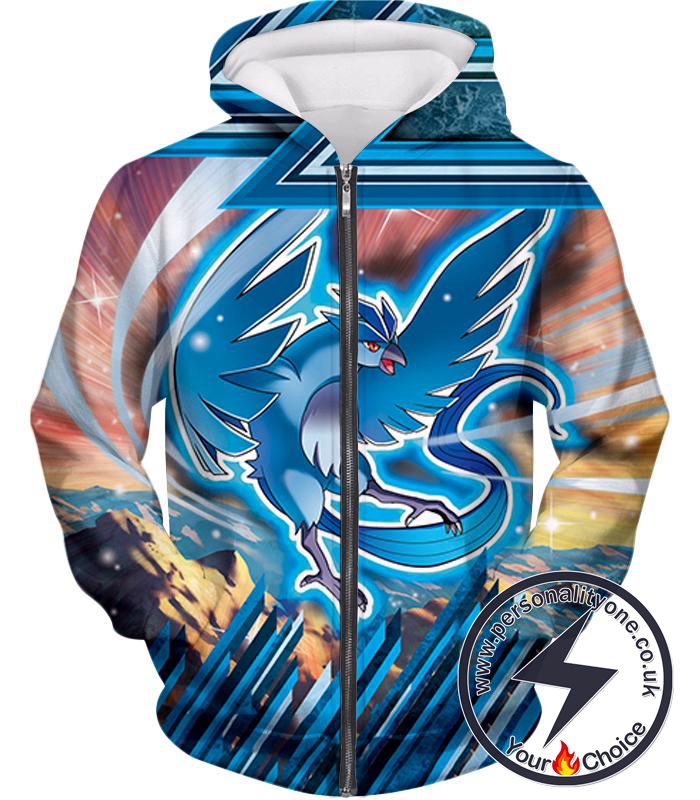 Pokemon Ice Flying Mystic Pokemon Articuno Awesome Action Zip Up Hoodie